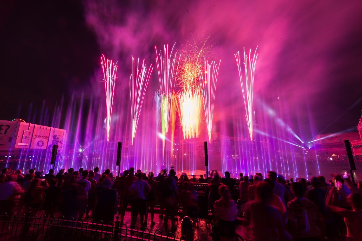 Purple Fountains with fireworks